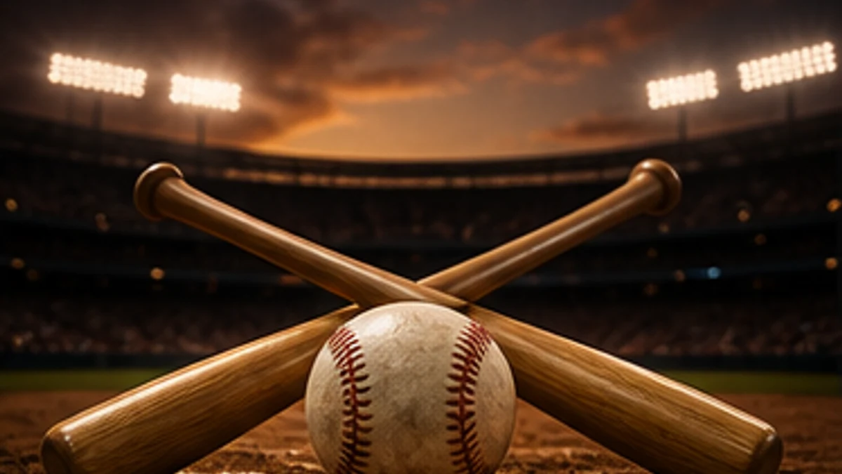 Generic baseball all-star night with crossed bats and ball