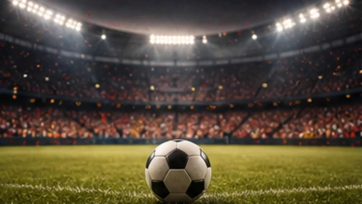 Generic international soccer semifinal under stadium lights